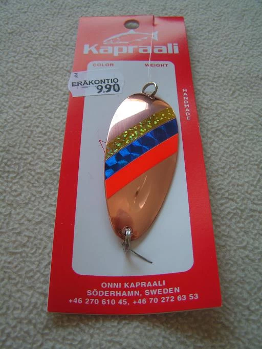 Kapraali-rautupilkki 70mm,Malli:2,Kupari,kulta/sini/puna-raita